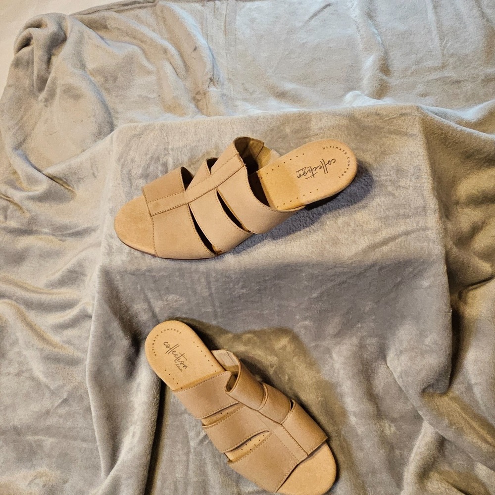 Clarks Ultimate Comfort Collection Womens Beige Leather Sandals 10W 1-00371